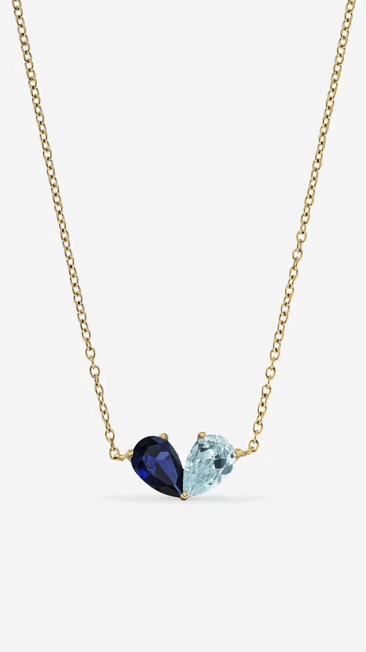 Chérie two-birthstone heart necklace shown in all 12 birthstone colors